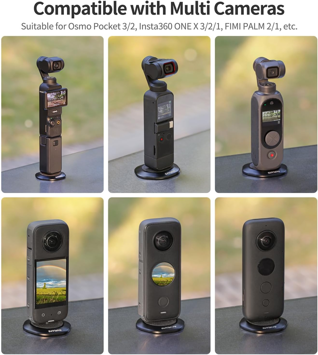 Magnetic Camera Mount Base Stand with 1/4"-20 Thread for DJI Osmo Pocket 3 and 2, for Insta360 ONE X4/X3/2/1/GO 3, for FIMI Palm 2/1 Action Camera, XICEN DJI Osmo Pocket 3 Accessories image number 1