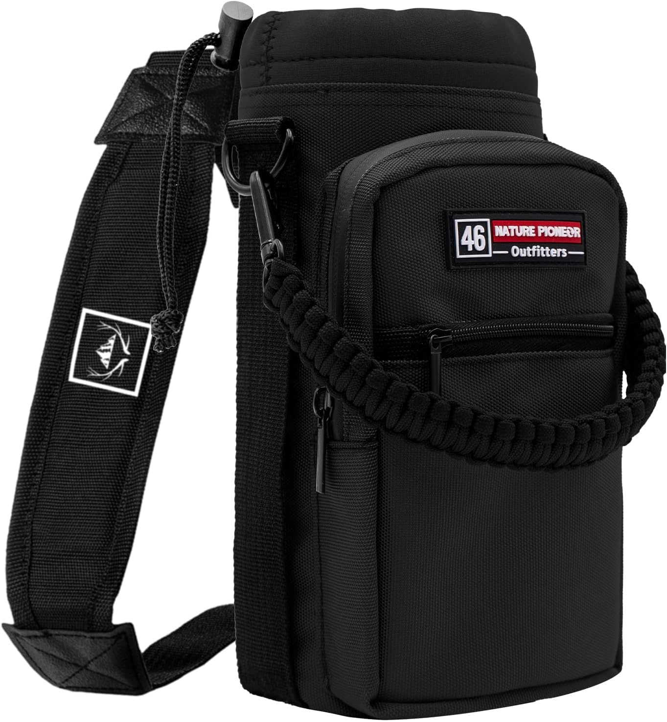 NATURE PIONEOR Water Bottle Carrier with Adjustable Strap - Insulated Sleeve Pouch Water Bottle Holder Bag with Paracord Handle & 2 Storage Pockets for Yeti 26/36/46 Oz, Hiking, Camping, Gym, Travel