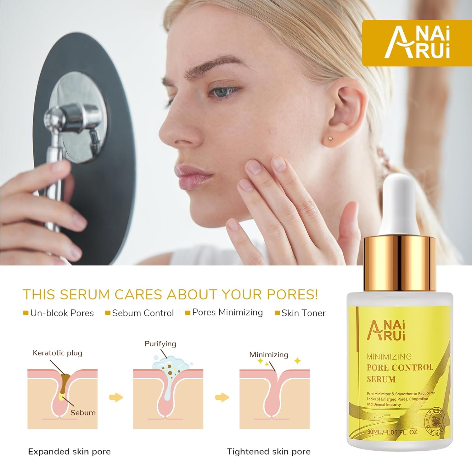 ANAI RUI Pore Minimizer Serum, Pore Minimizer for Face, Pore Control,Minimizing, Shrinking, Tightening Pores, Refine Skin Texture 1 Fl.Oz image number 4