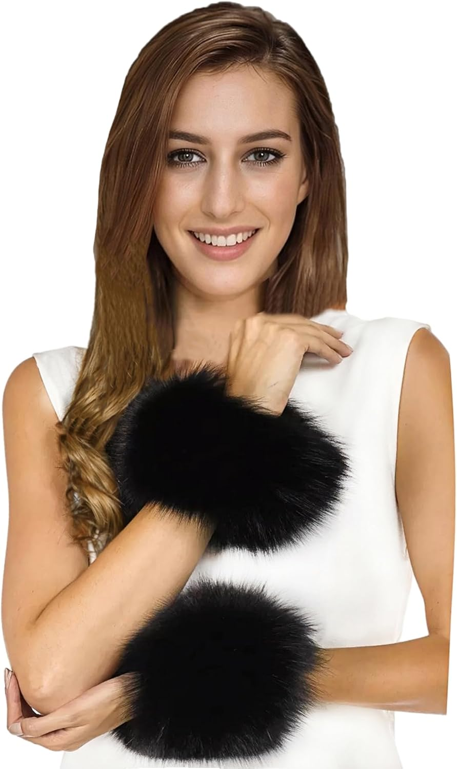Lina & Lily Women'S Winter Wrist Cuffs Warmers Faux Fur Fluffy