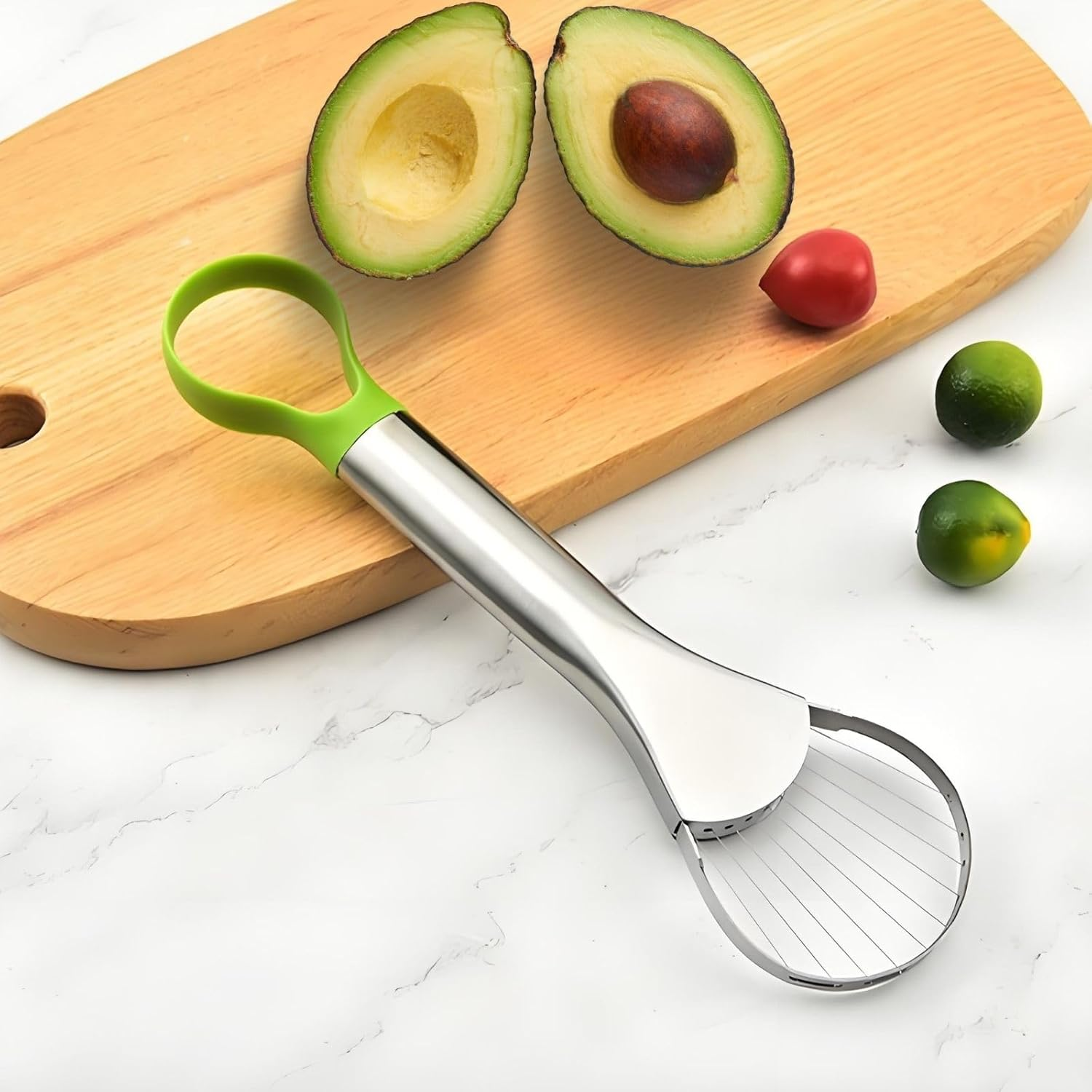 3-In-1 Avocado Slicer Tool, Emptycolor Stainless Steel Avocado Cutter, Pitter & Peeler, Multi-Function Avocado Tool for Slicing, Scooping, and Pit Removal, Kitchen Gadget with Green Plastic Handle image number 6