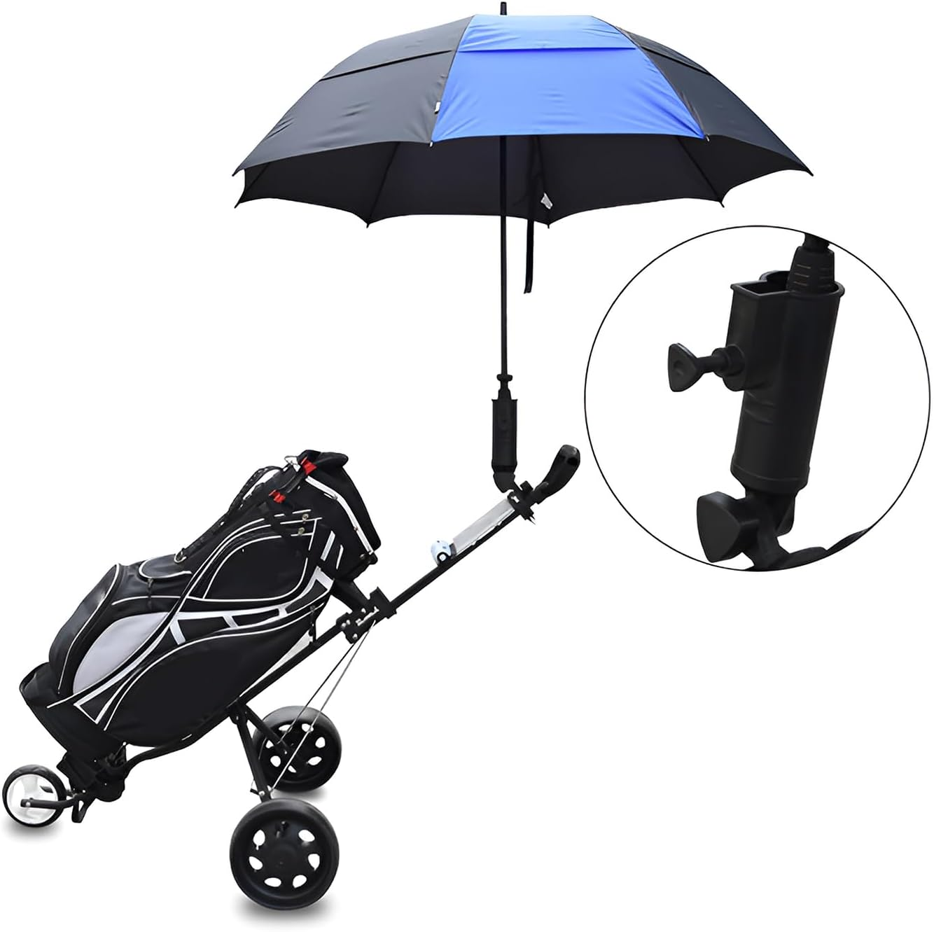 ZGWANSUI Golf Cart Umbrella Holder Mount, Adjustable Umbrella Holder for Golf Push Cart, Universal Golf Trolley Umbrella Holder Clamp Stand for Fishing Beach Chair Stroller Wheelchair