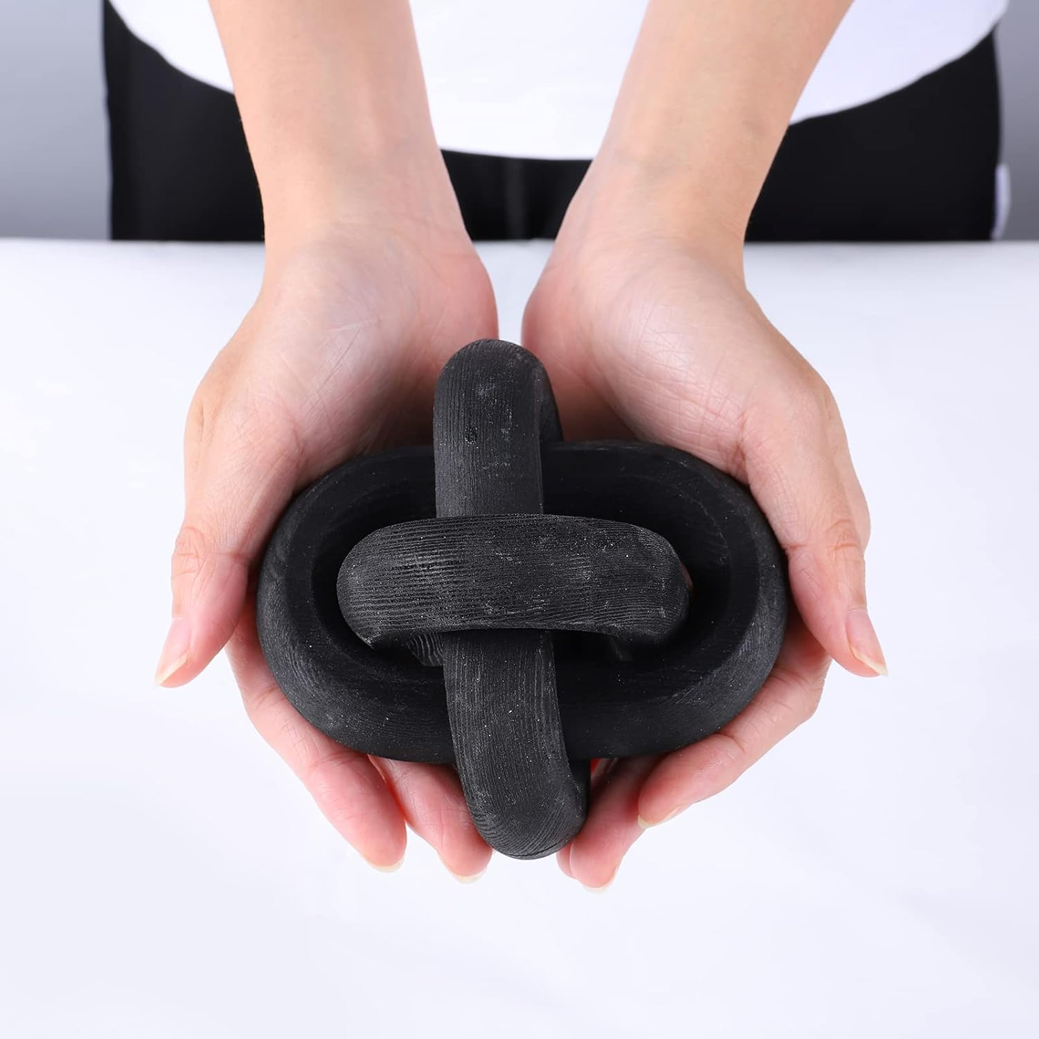 Jlong Wood Knot Decor, 3-Link Wood Chain Link Coffee Table Decor, Small Shelf Decor Accents, Hand Carved Modern Farmhouse Boho Wooden Knot Decorative Chain Wood Decor for Living Room Bedroom Office image number 1