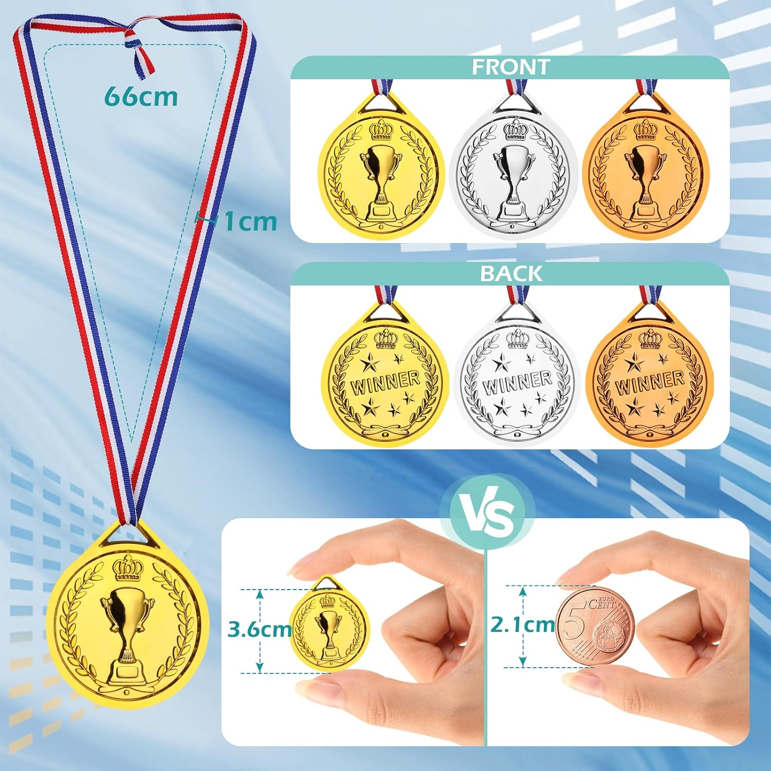 30PCS Gold Medals, Geeric Plastic Medal with Neck Ribbons for Kids/Student/Adults Medal Winner Medals for Party Decoration Gift/Competition/Sports/Activity image number 1