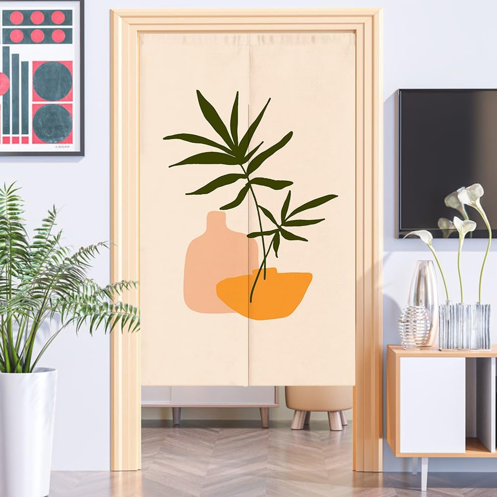 BYDQIUSC Morandi Abstract Art Painting Door Curtain Peephole Proof Household Partition Hole Free Bedroom Living Room Kitchen Split Doorway Curtain Customization