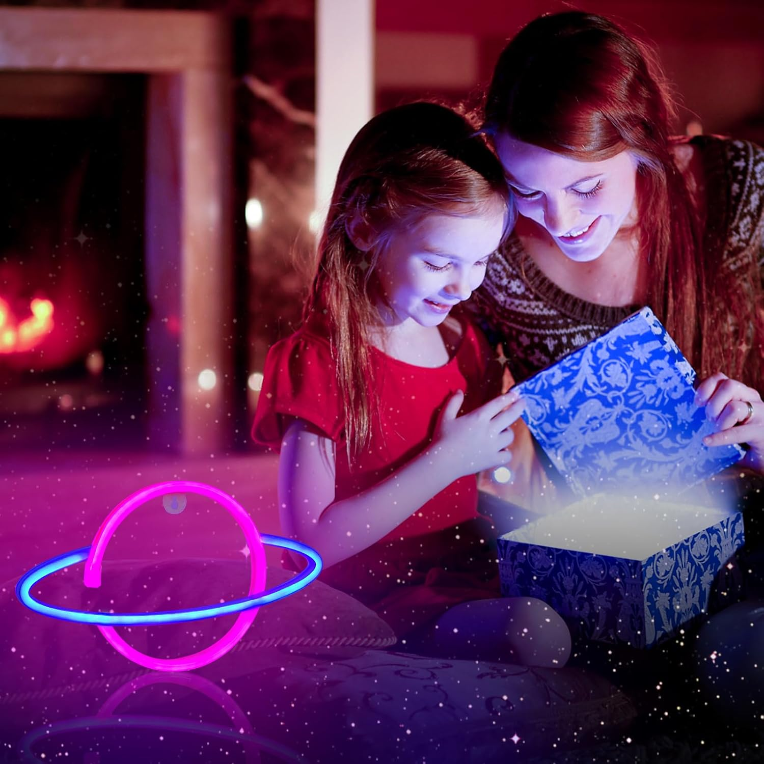 Gpurplebud Planet Neon Sign, Wall Decor Led Lights Home Decoration(Blue&Pink)