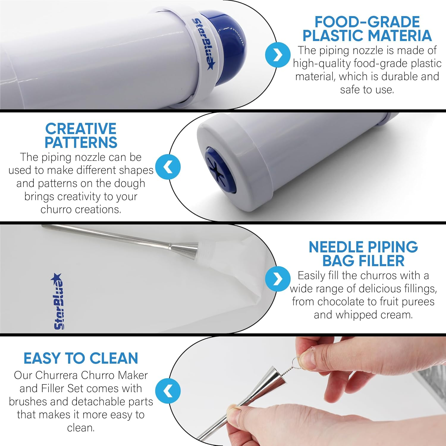 Starblue Churrera Churro Maker and Filler Set - Easy Piping Nozzle Tool for Deep Fry Stuffed Churro, SB-A818 image number 1