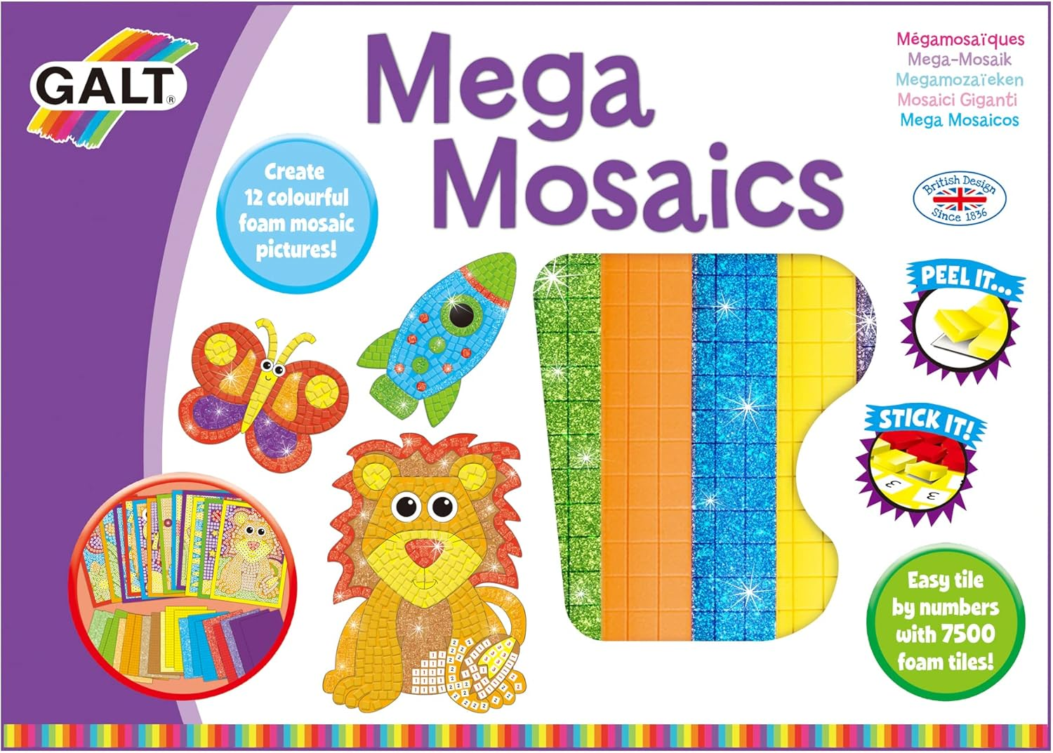 Galt Toys, Mega Mosaics, Kids' Craft Kits, Ages 5 Years Plus