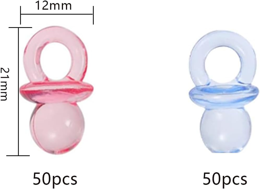 100-Piece Mini Clear Acrylic Pacifiers - Pink & Blue Dummy-Themed Baby Shower Decorations for Table Decor, Party Favors & Games image number 5