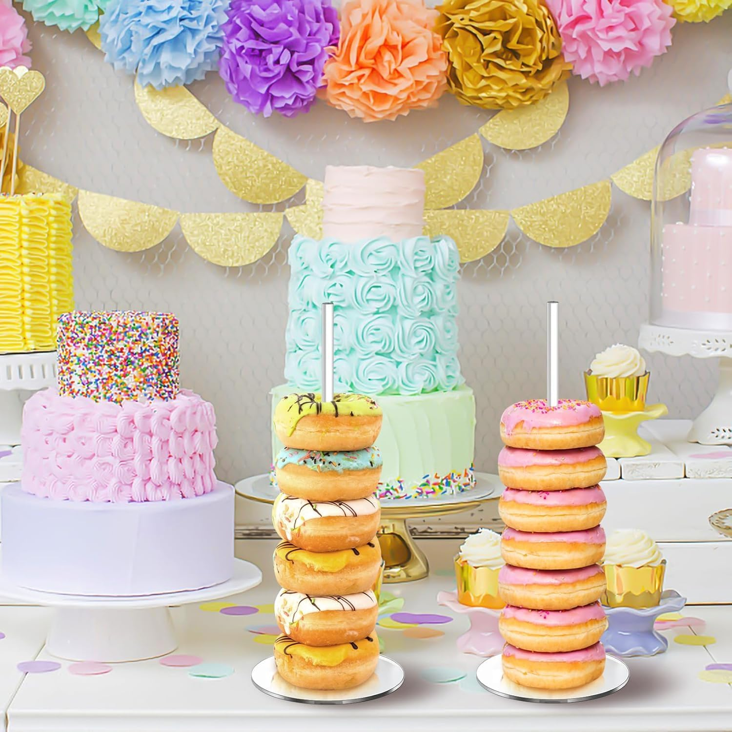 THJOPOKEEL 6 Pack Acrylic Donut Stand, Acrylic Bagel Stand, Clear Doughnut Holder, Donut Display Stand for Dessert Table, Bagel Display Tower for Birthday, Wedding, Baby Shower, Christmas, Party image number 1