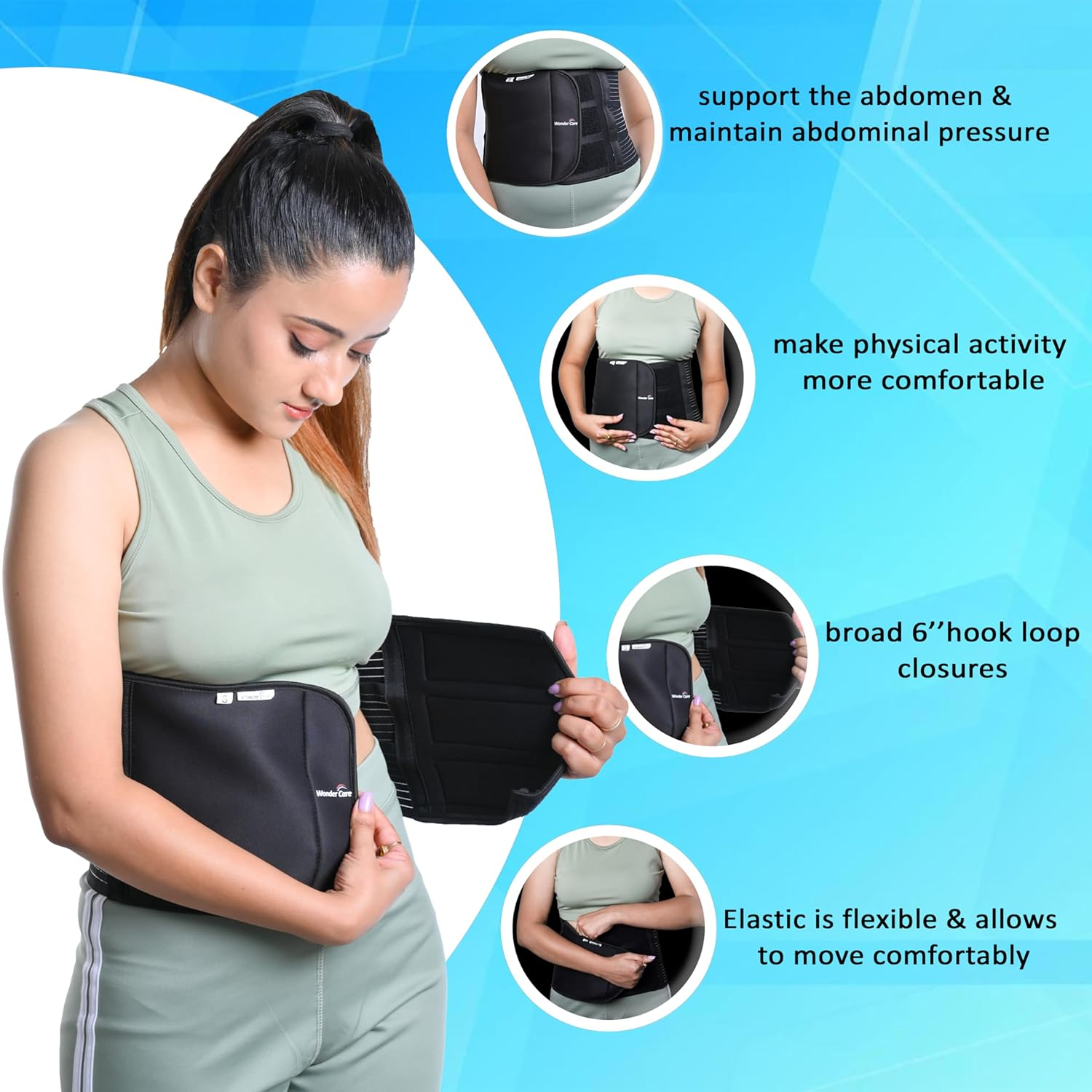 Wonder Care Abdominal Binder Lower Waist Support Belt after C-Section Delivery for Women Slim Support Elastic Maternity Tummy Waist Belly Trimmer Fat Burner Post-Natal Operative Belt image number 2