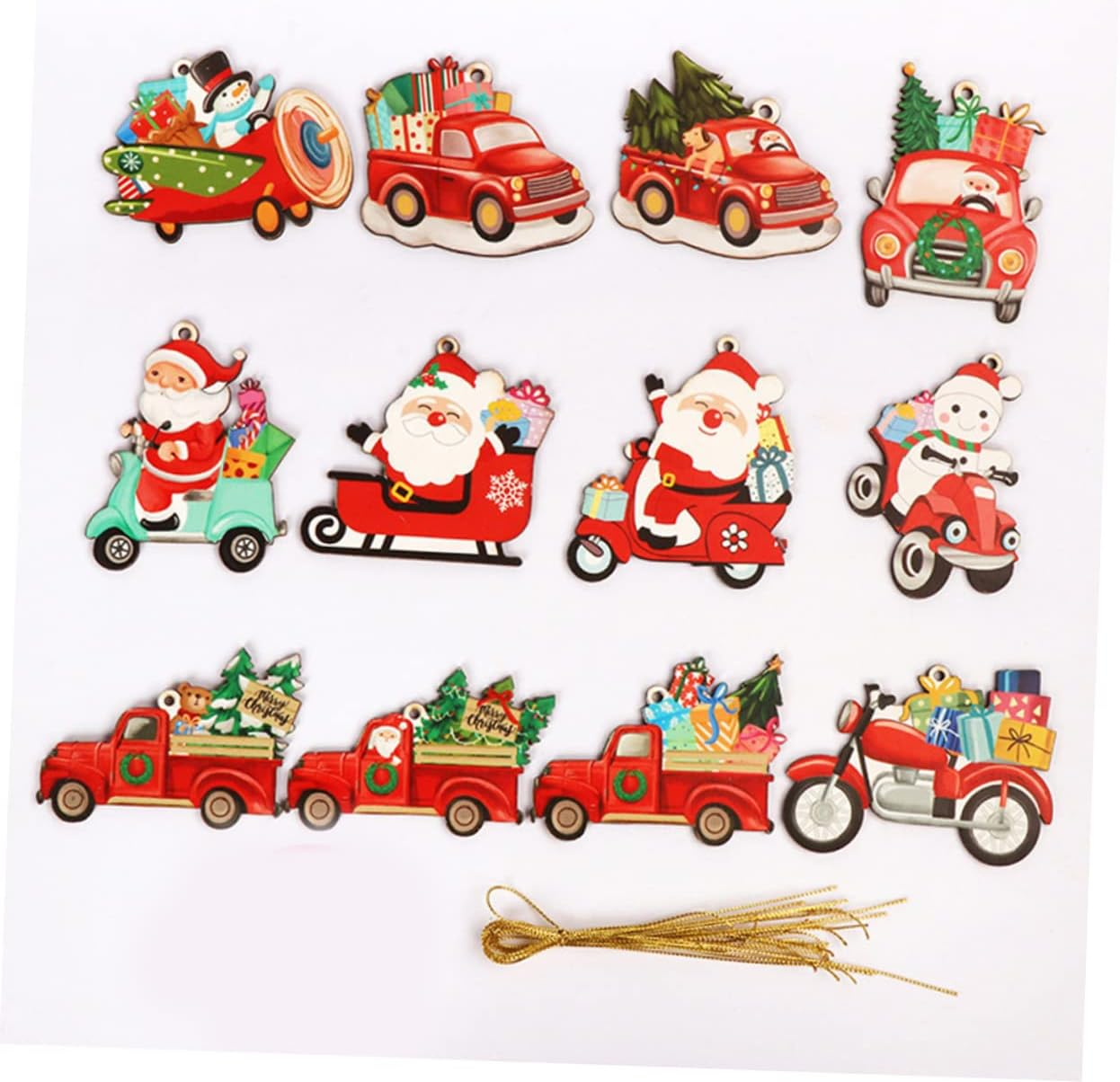 COHEALI 12Pcs Wooden Christmas Pendant Xmas Tree Decorations Hanging Ornaments image number 3