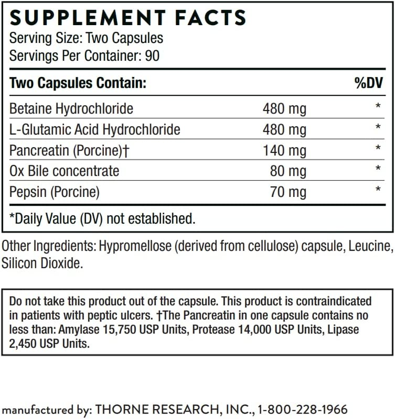 Thorne Advanced Digestive Enzymes (Formerly Bio-Gest) - Blend of Digestive Enzymes to Aid Digestion - Gut Health Support with Pepsin, Ox Bile, Pancreatin - 180 Capsules - 90 Servings image number 2