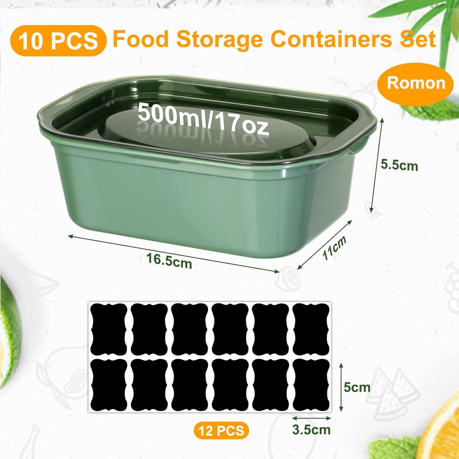 Romon Food Storage Containers with Lid, Pack of 10, 500 Ml, Lunch Box, Airtight Storage Boxes for Meal Prep, Storage Containers, Freezer Containers (Green Red) image number 5