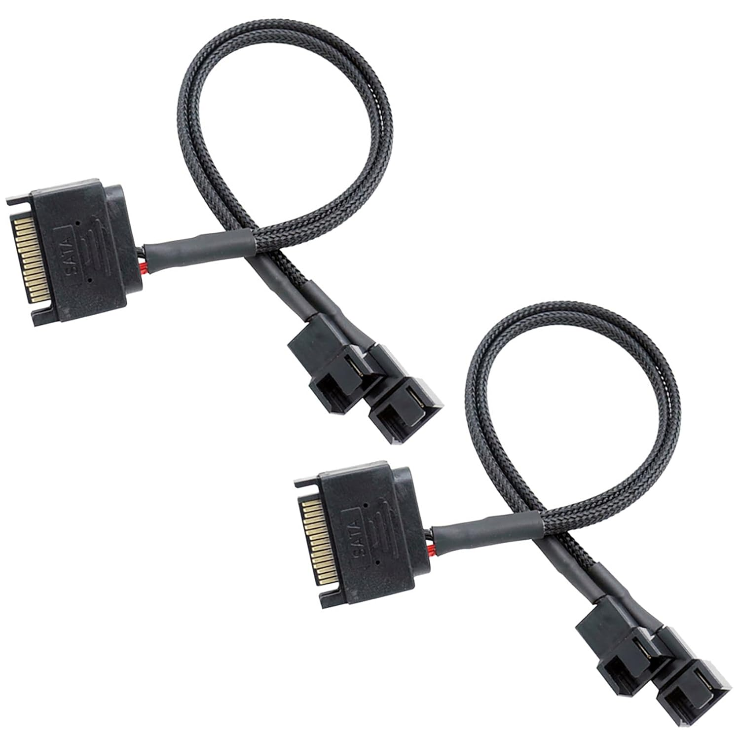 Tunghey 2Pack SATA to 2-Way Fan Splitter Adapter Cable - Sleeved Braided Y Splitter for Computer Case PC 3/4 Pin Extension Power Cable - SATA to Fan Converter 27Cm (1To2)
