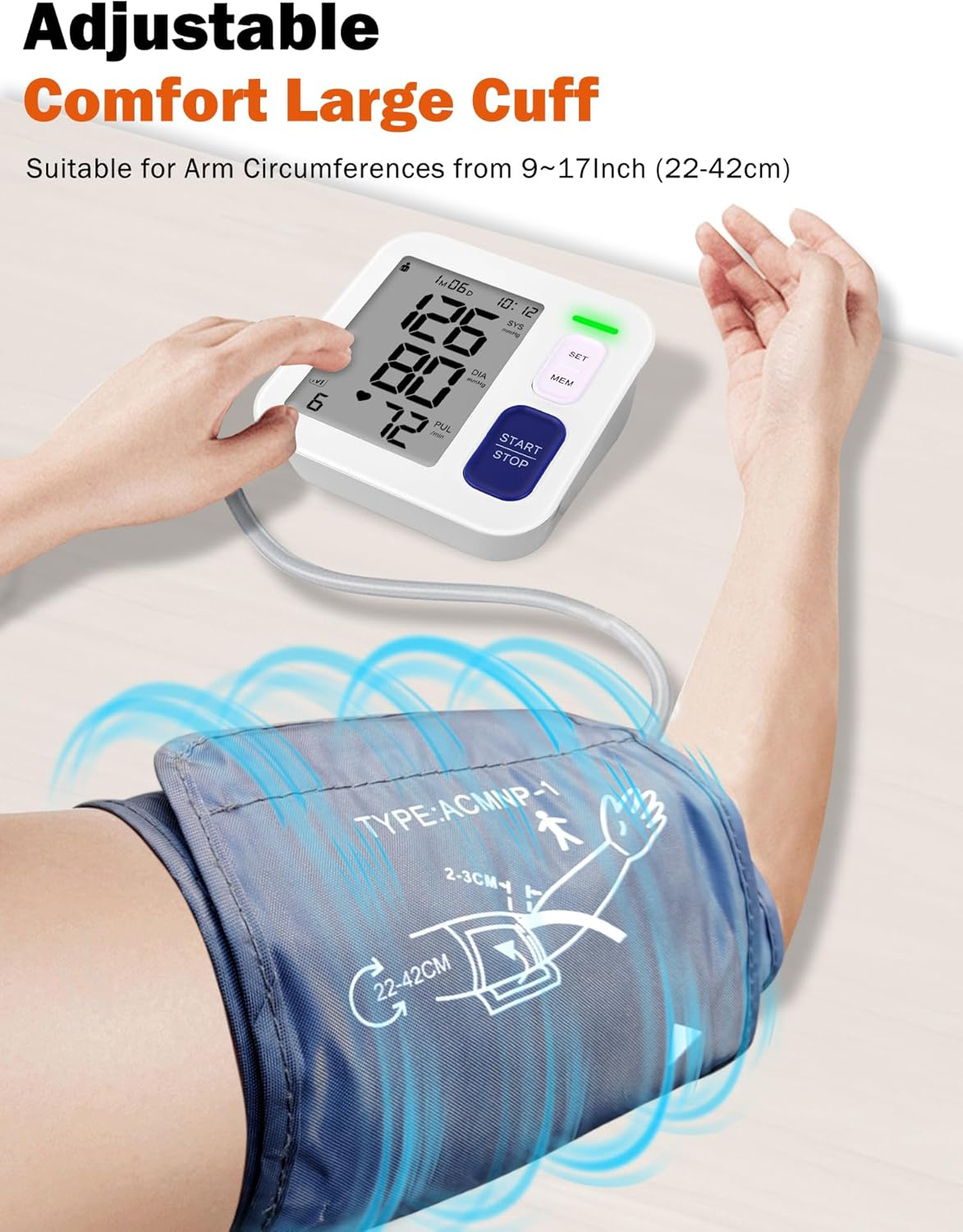 Blood Pressure Monitor for Home Use, Upper Arm Blood Pressure Machine with 9"-17" BP Cuff, 2 X 90 Memories, Carry Case and Batteries Included, Heart Rate Monitoring Meter for Nurse Diabetic Adult image number 6