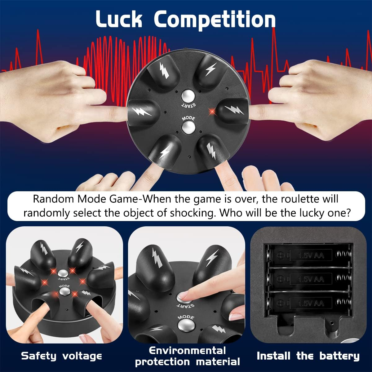 Lie Detector Game Roulette Reloaded Shock Game Party Drinking Game for 6+ Players, Includes Lie Detector + Manual, Black, Small, Unisex, Plastic, Battery Operated, Ages 6+ image number 1