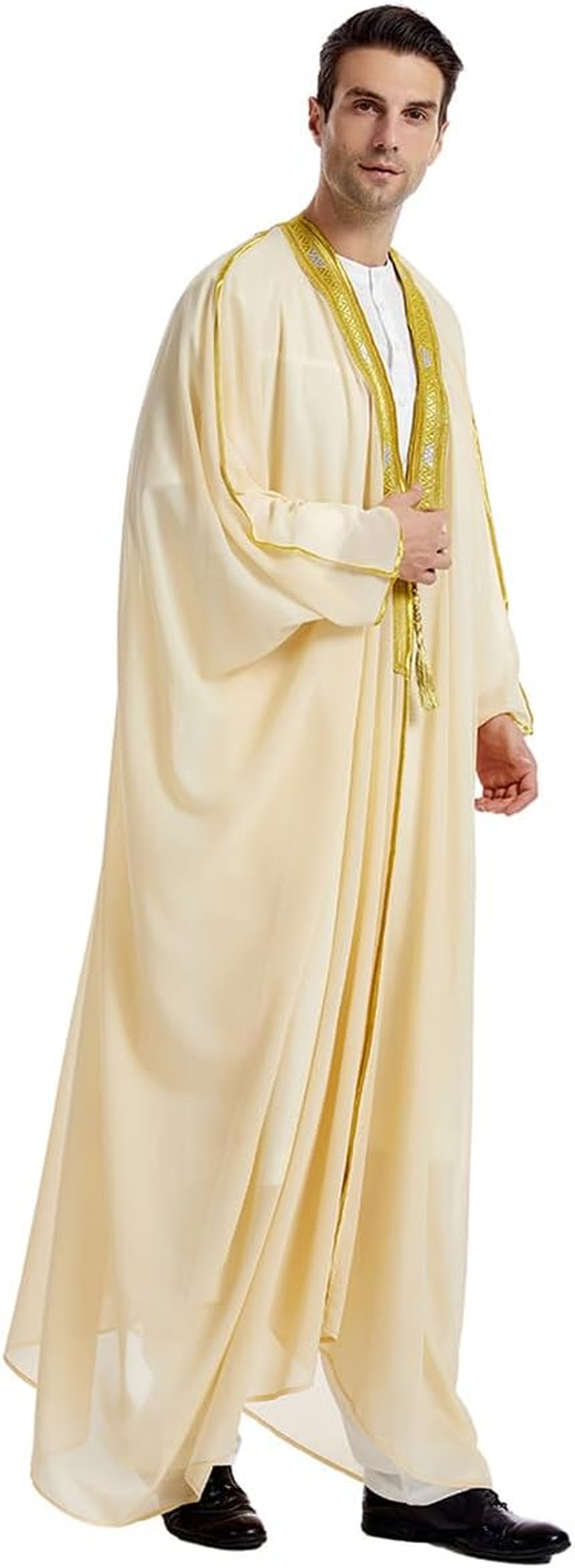 FYMNSI Men'S Robe Muslim Clothes Kimono Loose Abaya Dresses Long Sleeve Embroidered Chiffon Kaftan Casual Formal Dubai Thobe image number 2