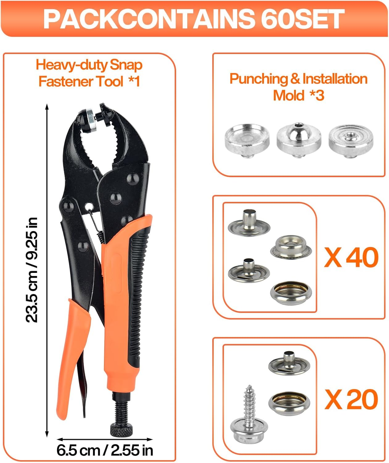 SHAVINGFUN Heavy Duty Snap Fastener Tool, Snap Pliers Tool Kit for Boat Cover Snaps,Punching Function, Snap Button Tool with Adjustable Setter,Replacing Metal Snaps, Repairing Boat Covers, Canvas, Sewing image number 2