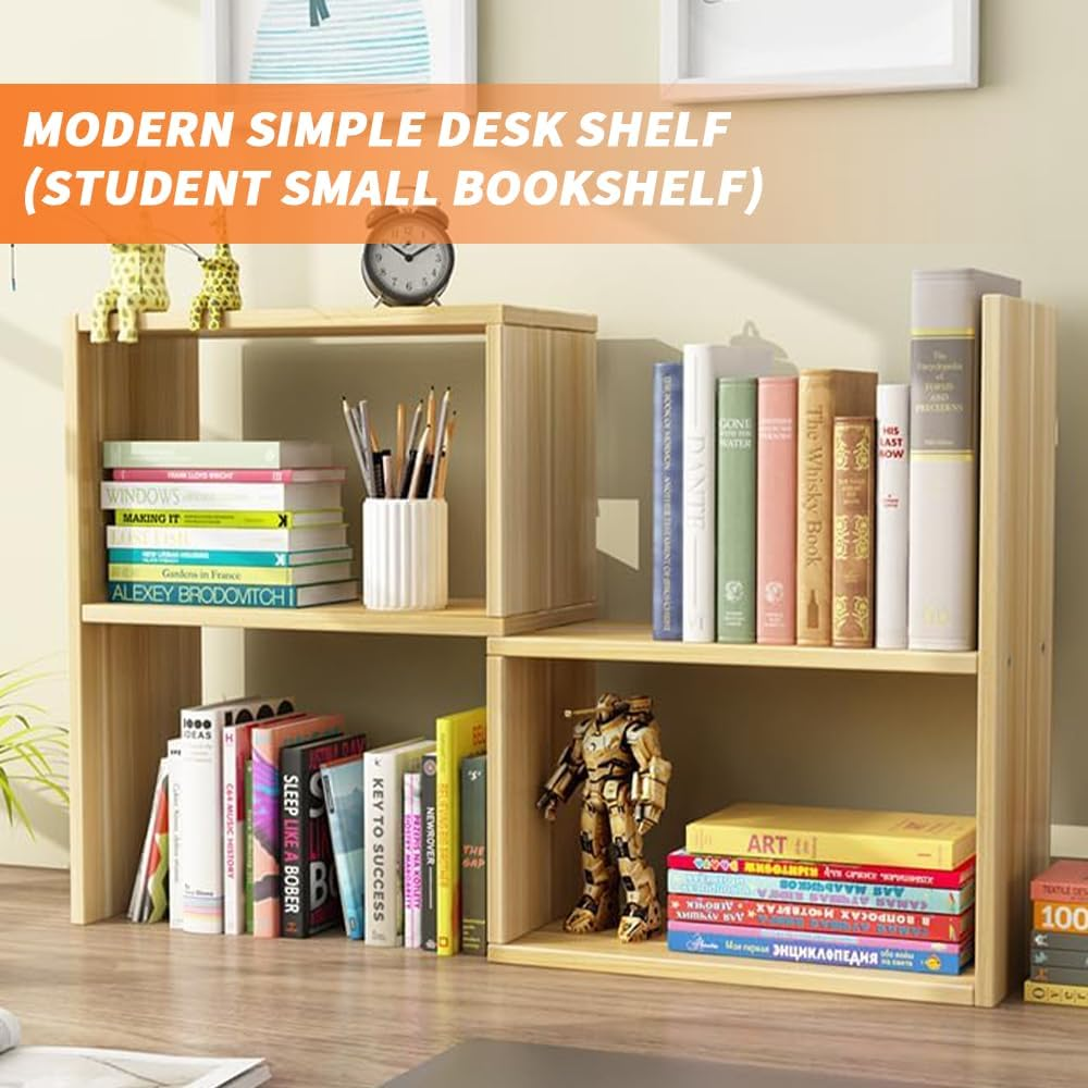 TOMVAES Desktop Bookcase, Office Storage Rack, Adjustable Book Shelf, Desk Organizer Set for Home Office, Living Room, Bedroom (Wood) (Walnut) image number 2