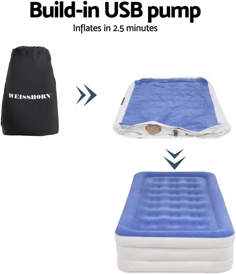 WEISSHORN Air Mattress Inflatable Bed with Built-In Pump Single Cube 46Cm