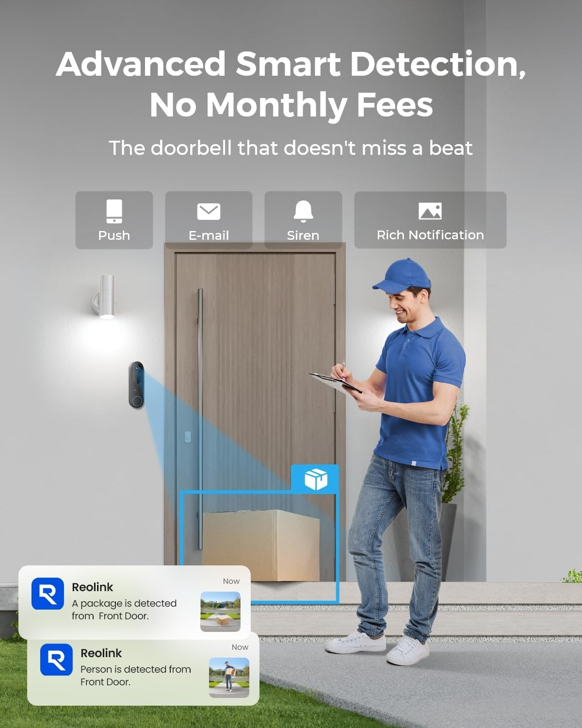 REOLINK Battery Doorbell Camera, 2K Security Video Door Bell Cam, 150X150&deg; View, 2.4/5 Ghz Wifi, Batteries or Wired Powered, Two - Way Audio, Person/Vehicle/Package (Chime Not Included) image number 3