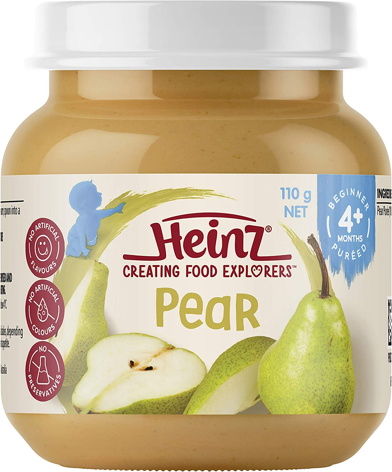 Heinz 4+ Months Pear Puree Jar Heinz for Baby Food Jar Vegetarian No Artificial Flavours, No Preservatives, No Added Colours 110G (Pack of 6) image number 1