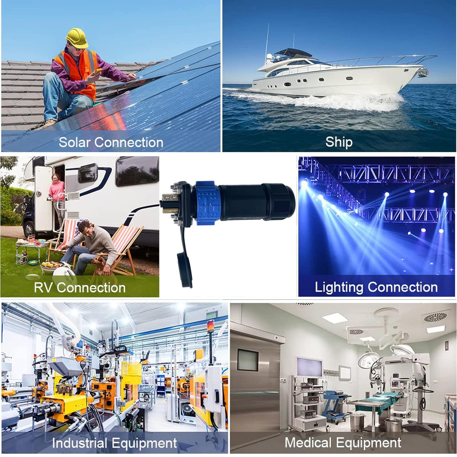 50 Amp Industrial Connector, 8AWG 2 Pin Waterproof IP67 Plug & Receptacle for Solar Array Charging RV Camper Trolling Motor (Blue) image number 2