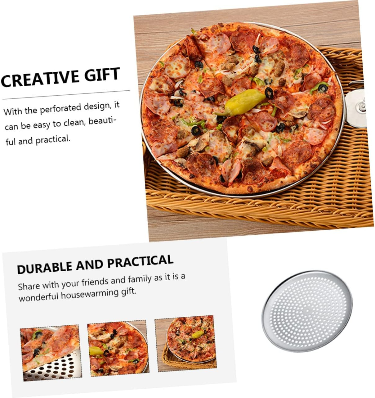 Household round Pizza Baking Pan with Holes Replaceable Baking Tray for Home Kitchen Durable Pizza Plate Baking Accessory Perforated Design image number 3