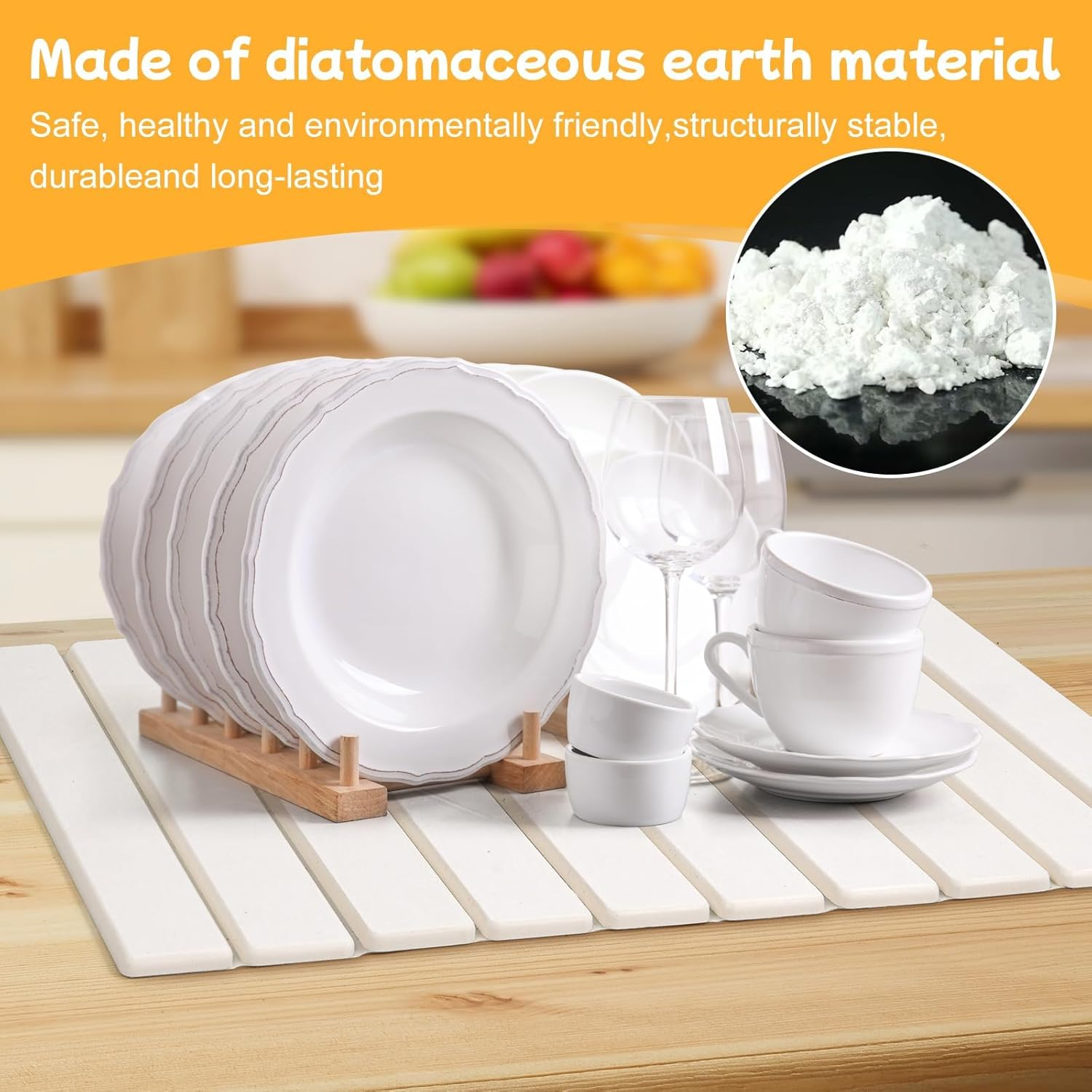 Stone Dish Drying Mat for Kitchen Counter, 40&times;30Cm Quick Dry Absorbent Diatomaceous Earth Non-Slip Stone Mat with Coaster for Dishes Bottles Cups, Bathroom (Small 40*30Cm) image number 2