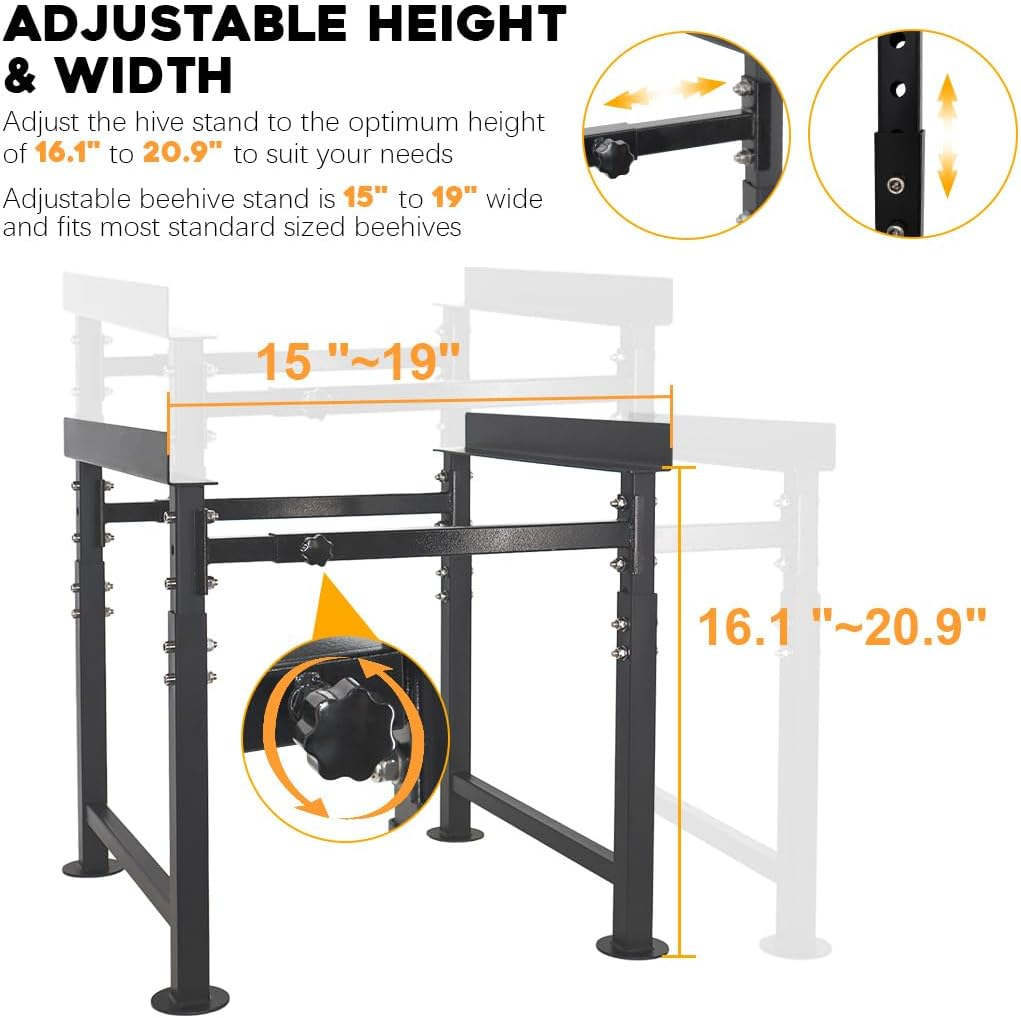 Maybee Adjustable Metal Bee Hive Stand, Adjustable Height(16.1&rdquo;-20.9&rdquo;) Hive Stand, Adjustable Width(15&rdquo;-19&rdquo;) Bee Hive Frame Stands Hive Stand Frame image number 2
