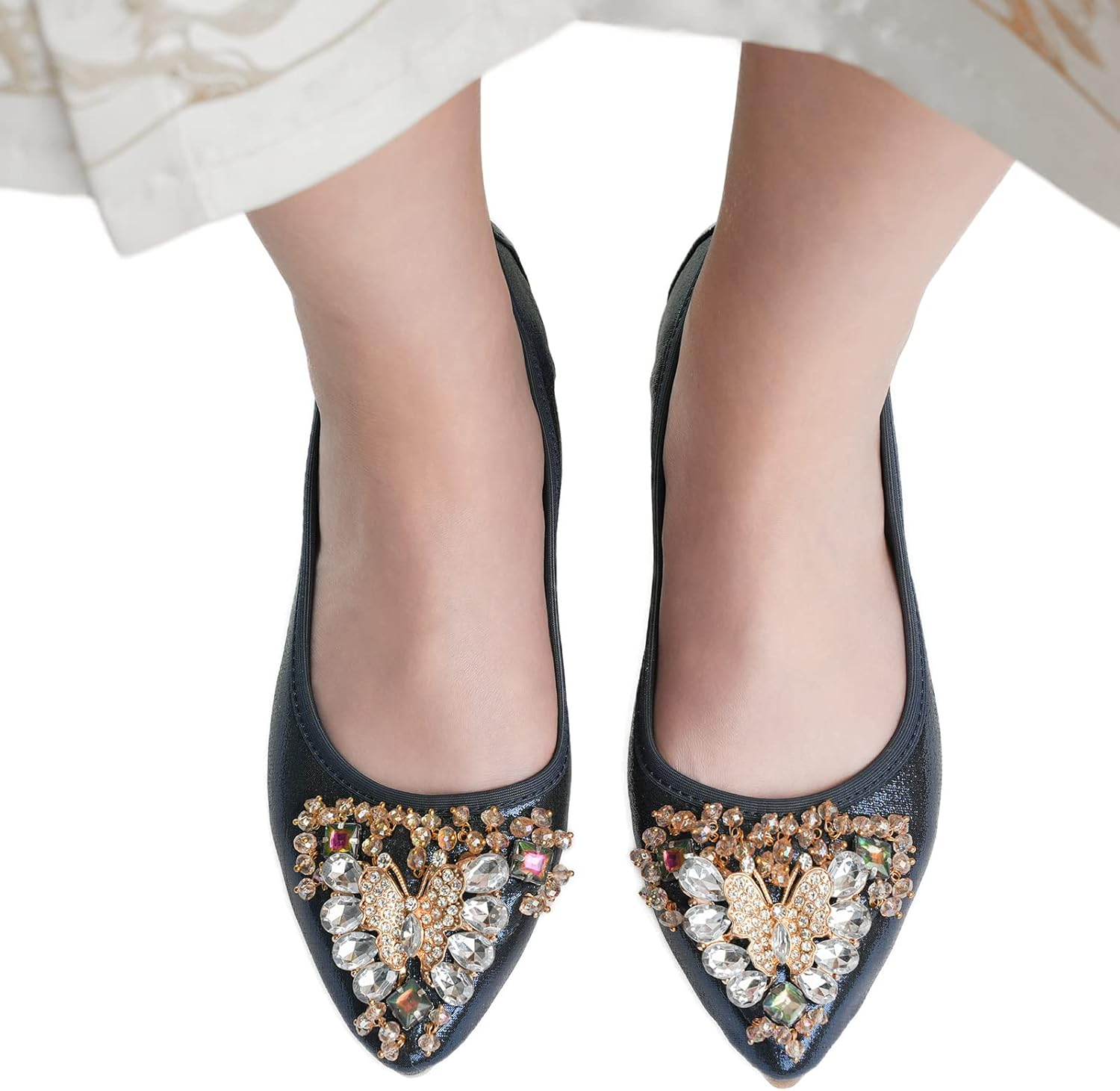 Women'S Ballet Flat Shoes - Cute Rhinestones Bow Wedding Flats Slip on Flats for Women Comfortable image number 5