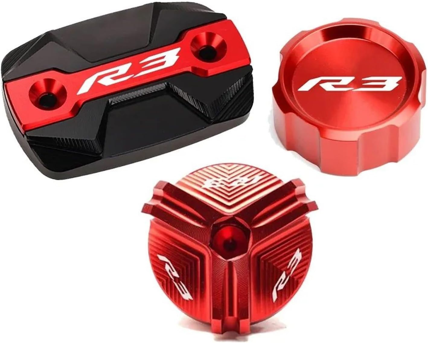 KJJKMJHU Fit for Yamaha R3 YZF-R3 YZFR3 2015-2025 Motorcycle Front Rear Brake Fluid Reservoir Cap Cylinder Cover Guard Oil Filler Cap R3(A-Red)