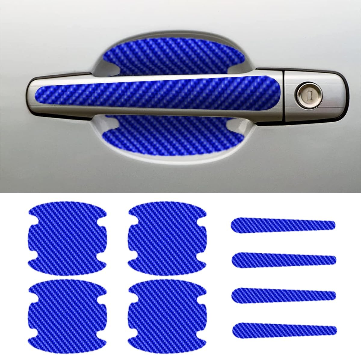 8PCS Car Door Handle Scratch Protectors, Carbon Fiber Car Door Handle Bowl Sticker, Universal Auto Doors Handles Paint Guard Cover, Doors Handles Cup Protective Film for Cars (Blue) image number 1