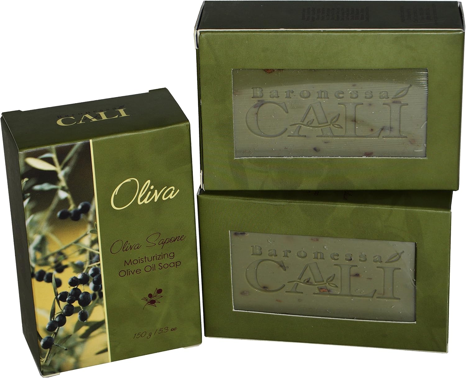Baronessa Cali Oliva Green Sapone Moisturizing Olive Oil Soap - Classic Oliva Fragrance, Deep Moisturizing and Refreshing - 5.3 Ounce, Pack of 3 image number 1