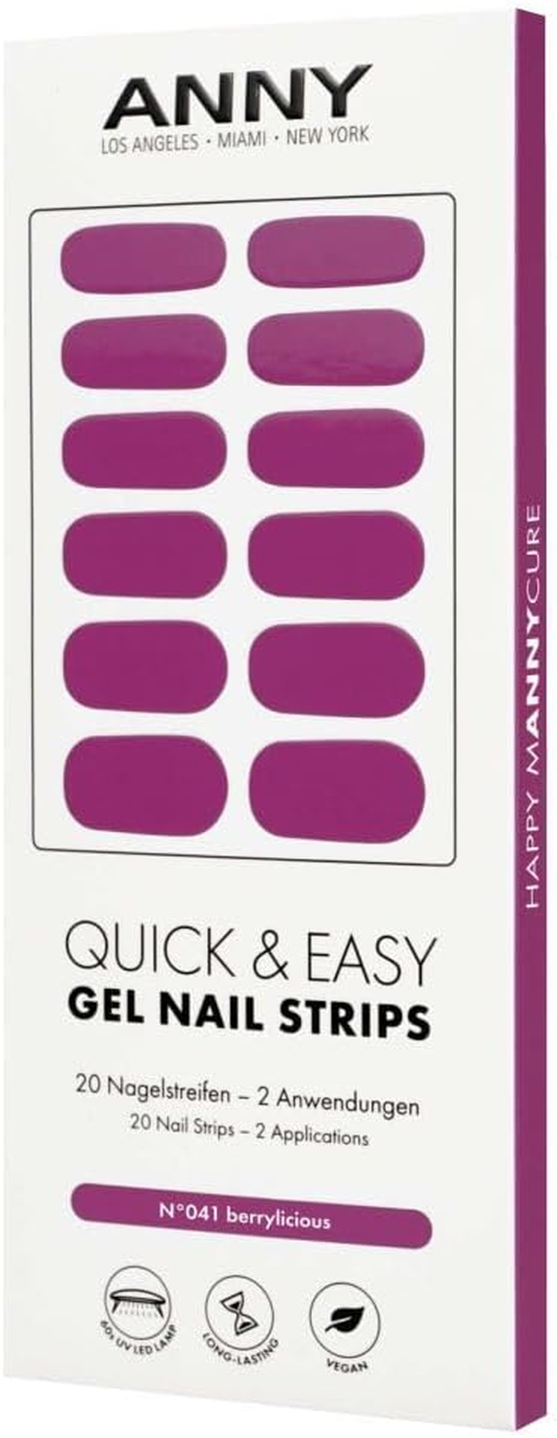 ANNY Gel Nail Strips - UV Nail Wraps for Sticking with UV Lamp, Durable & Splinter Free, Easy to Use, Berry Purple - No. 41