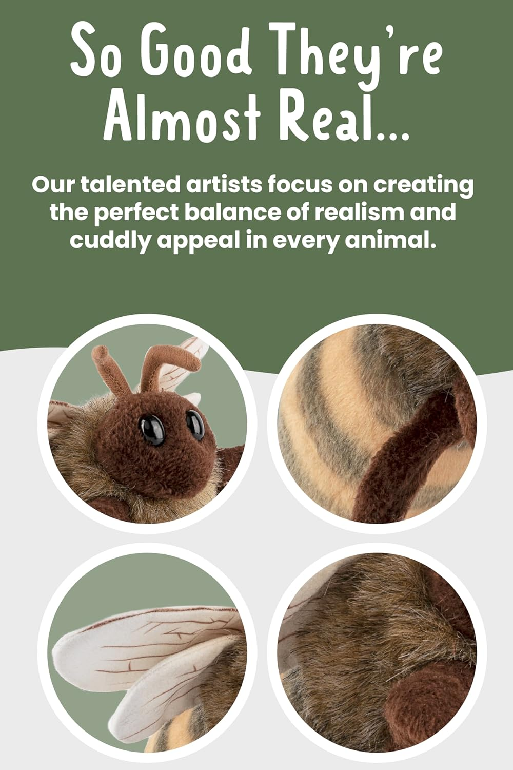 Living Nature European Honey Bee Plush Toy, Realistic and Cuddly Stuffed Animal Made with Eco-Friendly Materials, Soft Nature Companion for Kids and Wildlife Enthusiasts image number 4