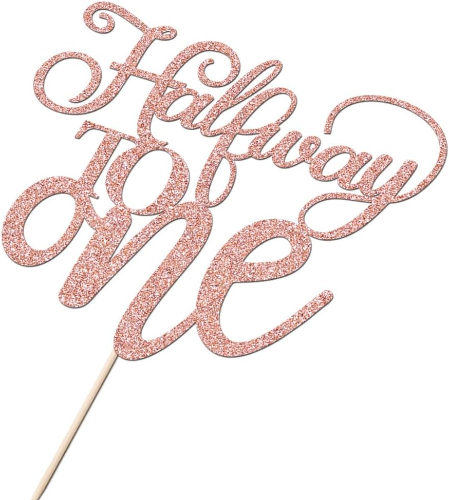 Half Way to One Cake Topper,Glitter 6 Months Birthday Decorations,Its My 1/2 Birthday Cake Topper,Baby Boy or Girl 6 Months Birthday Party Decoration Supplies (Rose Gold) - Gold image number 3