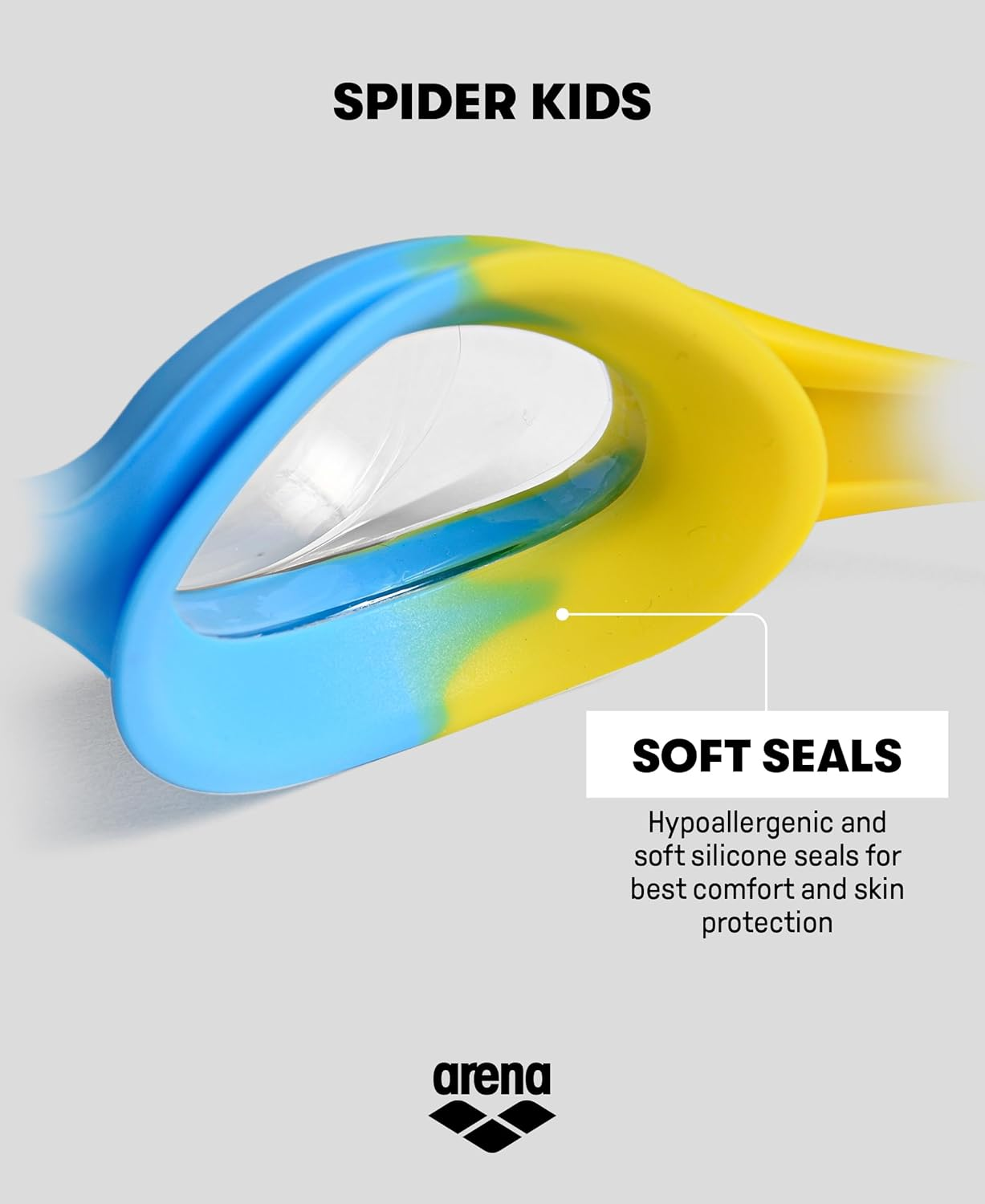 ARENA Spider Kids Goggles, for Children Age 2-5, Unisex Design with Soft Hypoallergenic Silicone Seals, Adjustable Strap, Anti-Fog & UV Protection