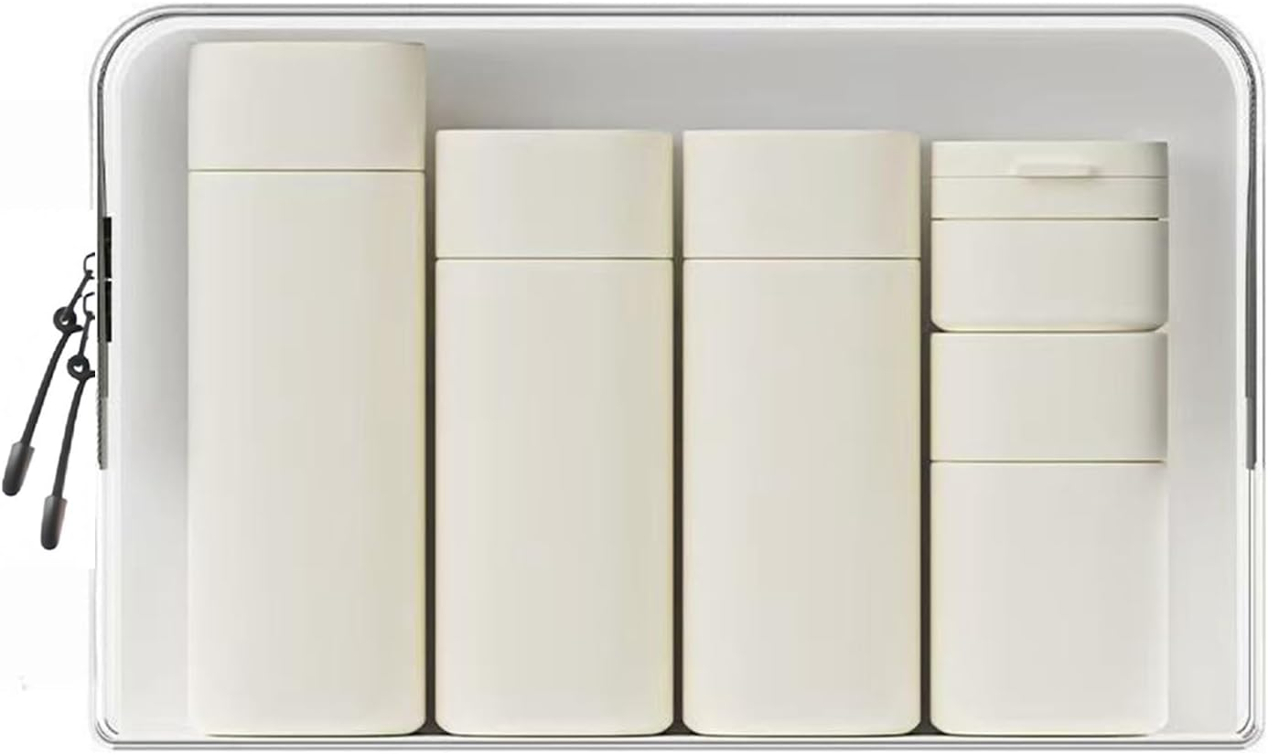 5 PCS Travel Cream Dispenser Bottles Set, TSA Approved Leak-Proof Toiletry Containers for Shampoo, Lotion, Cosmetics, Modern Portable Dispenser Bottles for Air Travel, Gym, Vacation (White) image number 6