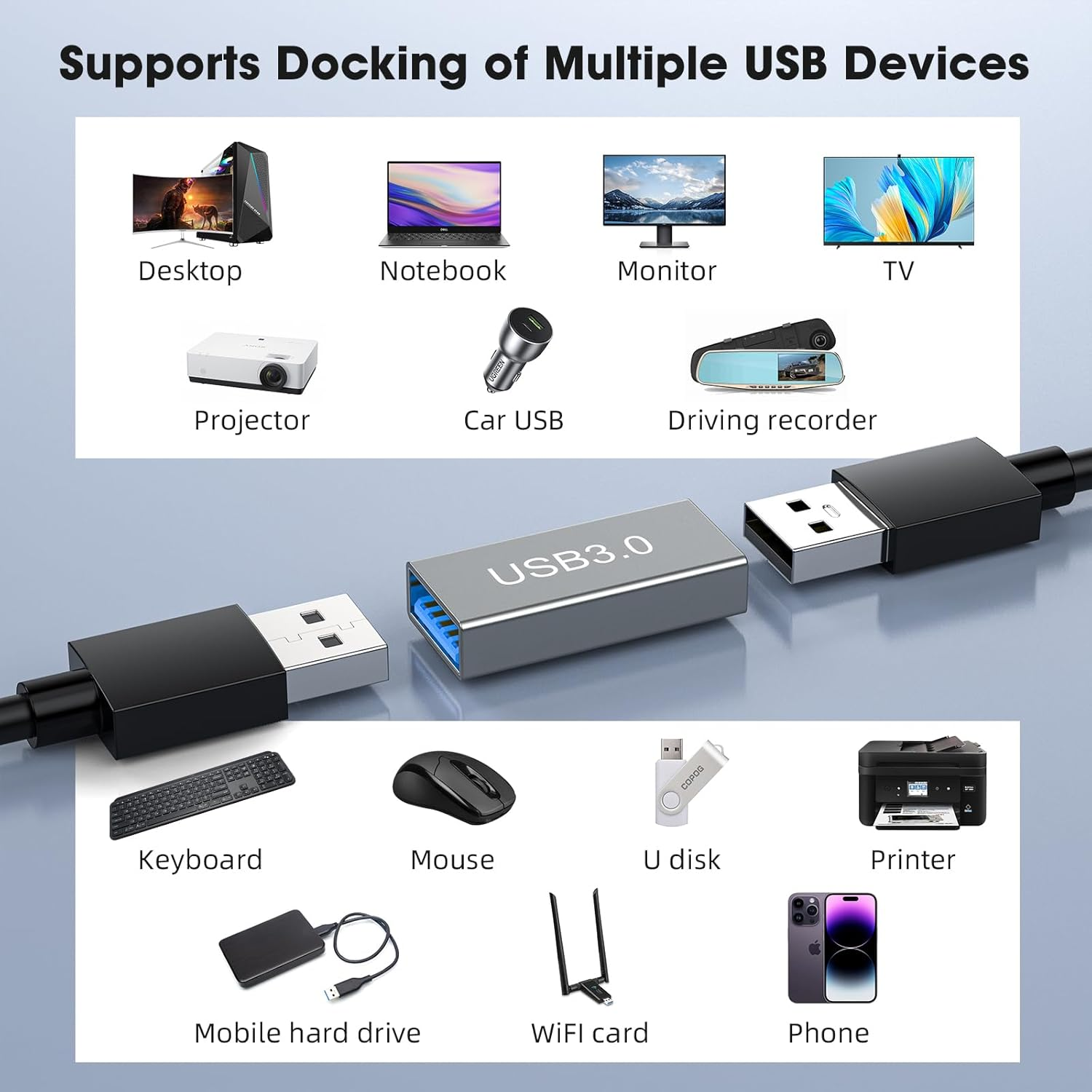 2-Pack Aluminum USB 3.0 Female to Female -Connector Converter,Type a 3.0 Coupler Adapter image number 4