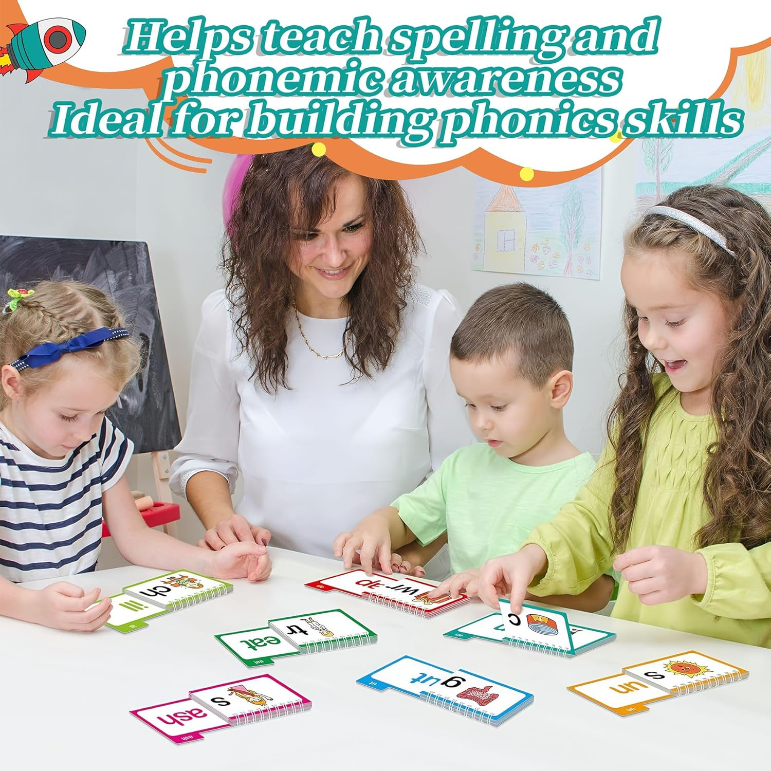 30 Read and Rhyme Flip Books - Word Family Phonics Flash Cards, ABC Vocabulary Set, Preschool Learning Activities&ndash; Learn to Read Card Aids for Kids, Kindergarten Reading Games Educational Gift Set image number 3