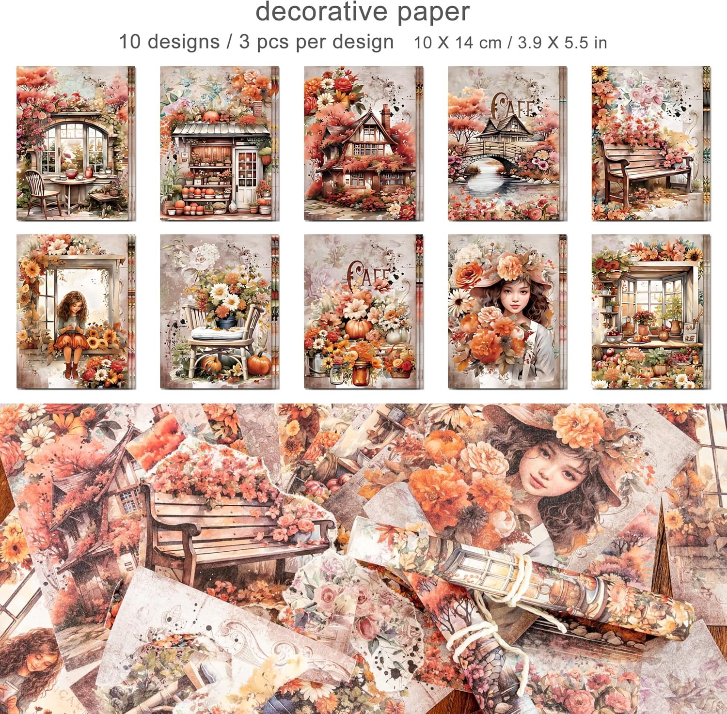 Garden Series Landscape Theme Scrapbook Set Flower Tree House Butterfly Sticker Courtyard Cottage Garden Single-Sided Paper for Junk Journal Planner Art Craft Notebook Card Making (Iris) image number 3