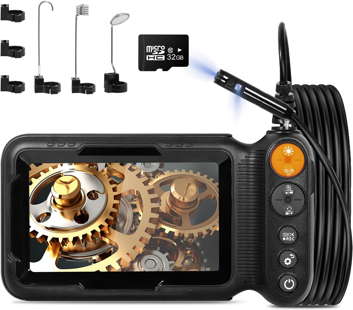 Dual-Lens Industrial Borescope Camera with 5 Inch IPS Screen, 32GB Memory Card, Photo/Video Recording Enabled, 16.5FT/5M Semi-Rigid Cable with 8+1 Adjustable Leds, IP67 Waterproof image number 2