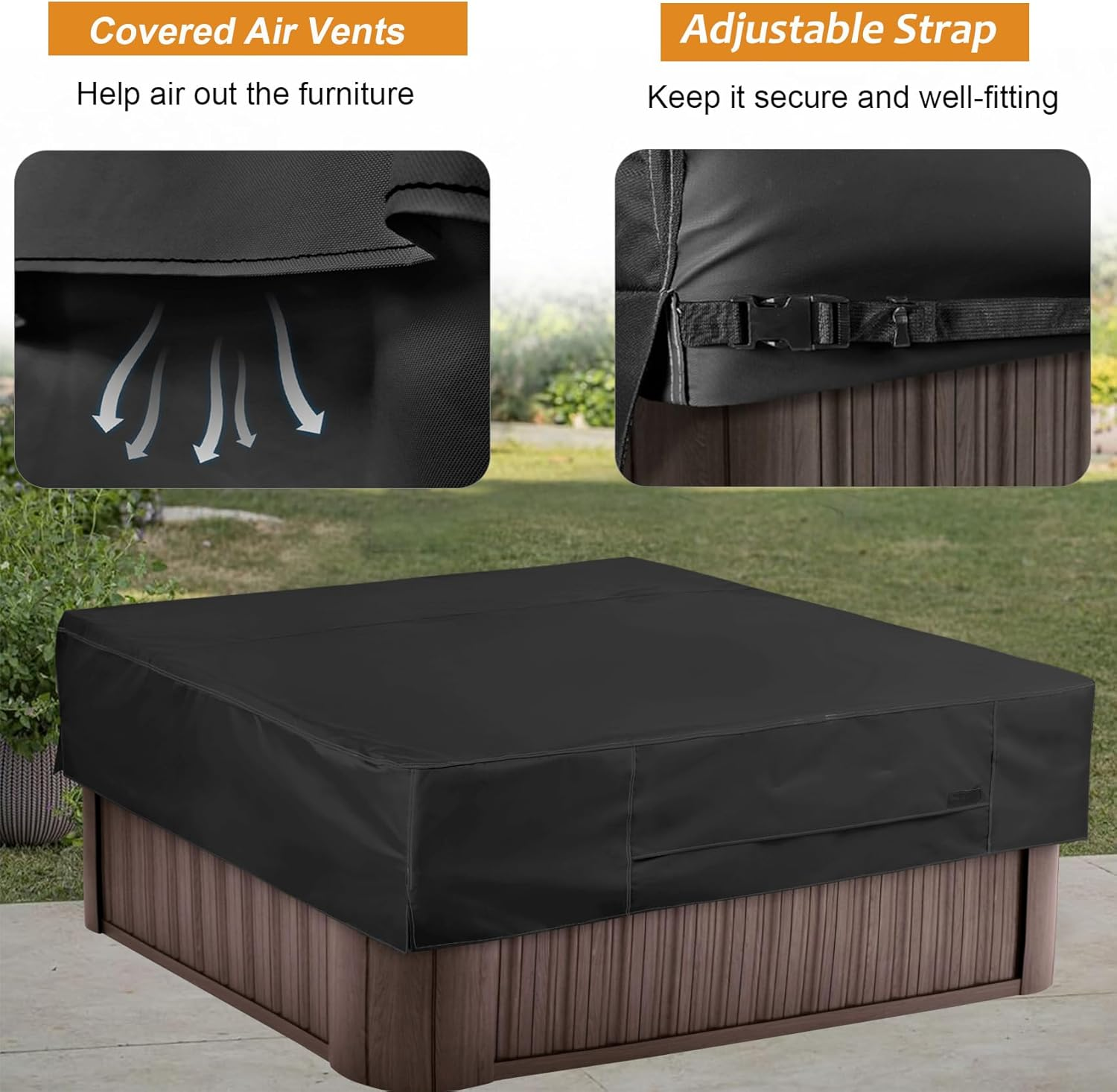 Nettypro Fade Resistant Hot Tub Cover Square 80 X 80 Inch Waterproof Outdoor SPA Cover Protector for Hot Tub, Black