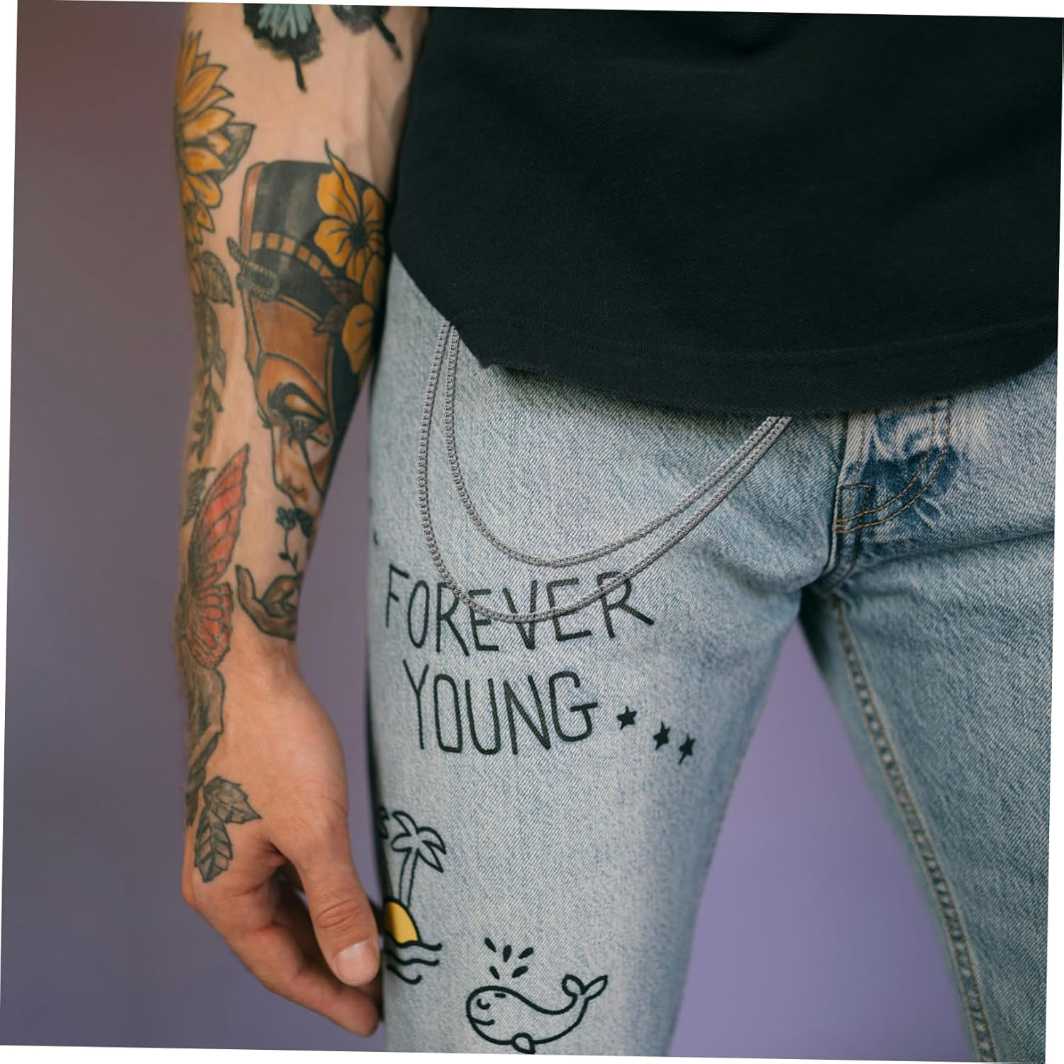 GLSTOY Punk Style Men&rsquo;S Decorative Jeans Chain Belt, Multi-Layer Metal Pant Chains Hip Hop Wallet Hanging Accessory for Street Dance and Casual Wear image number 2