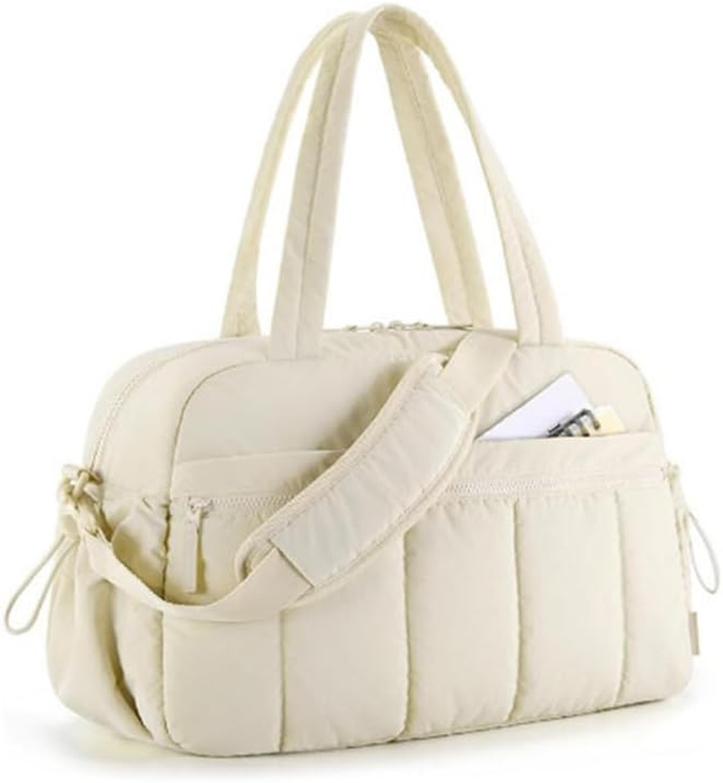 Gym Bag for Women, Duffle Bag for Travel with Wet Pocket, Lightweight Carry on Weekender Duffel (Beige)