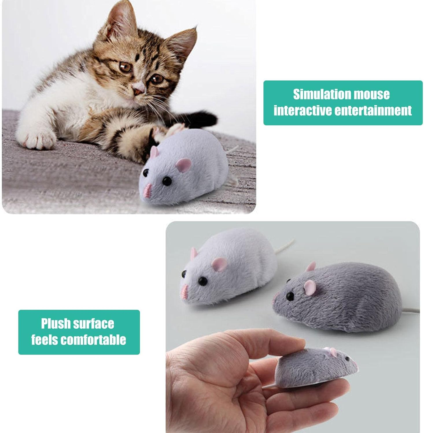 Electronic Moving Mouse, Realistic Interactive Cat Toy Robot Moving Mice with Squeaking Sound, Built-In Battery for Cats (Color : A) image number 1