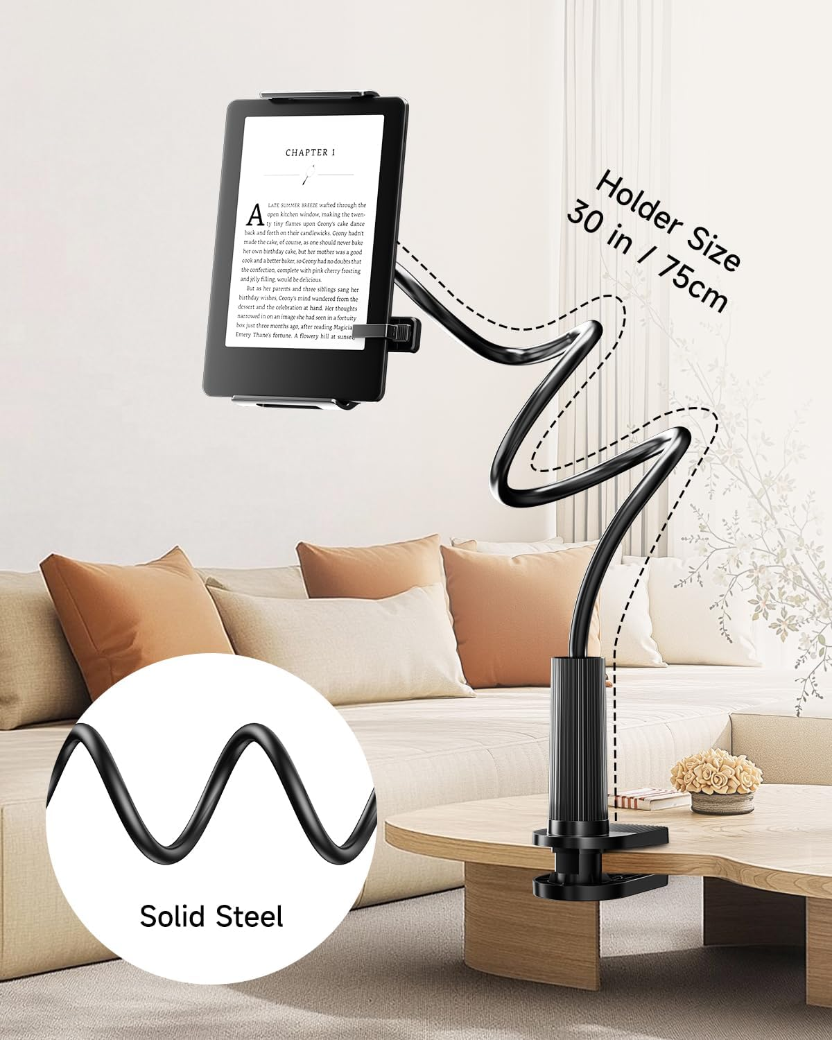 Kindle Holder with Remote Page Turner,Reading Stand for Bed, Desk with Clicker, for Kindle Paperwhite, Oasis, Ipad, Iphone and More image number 4