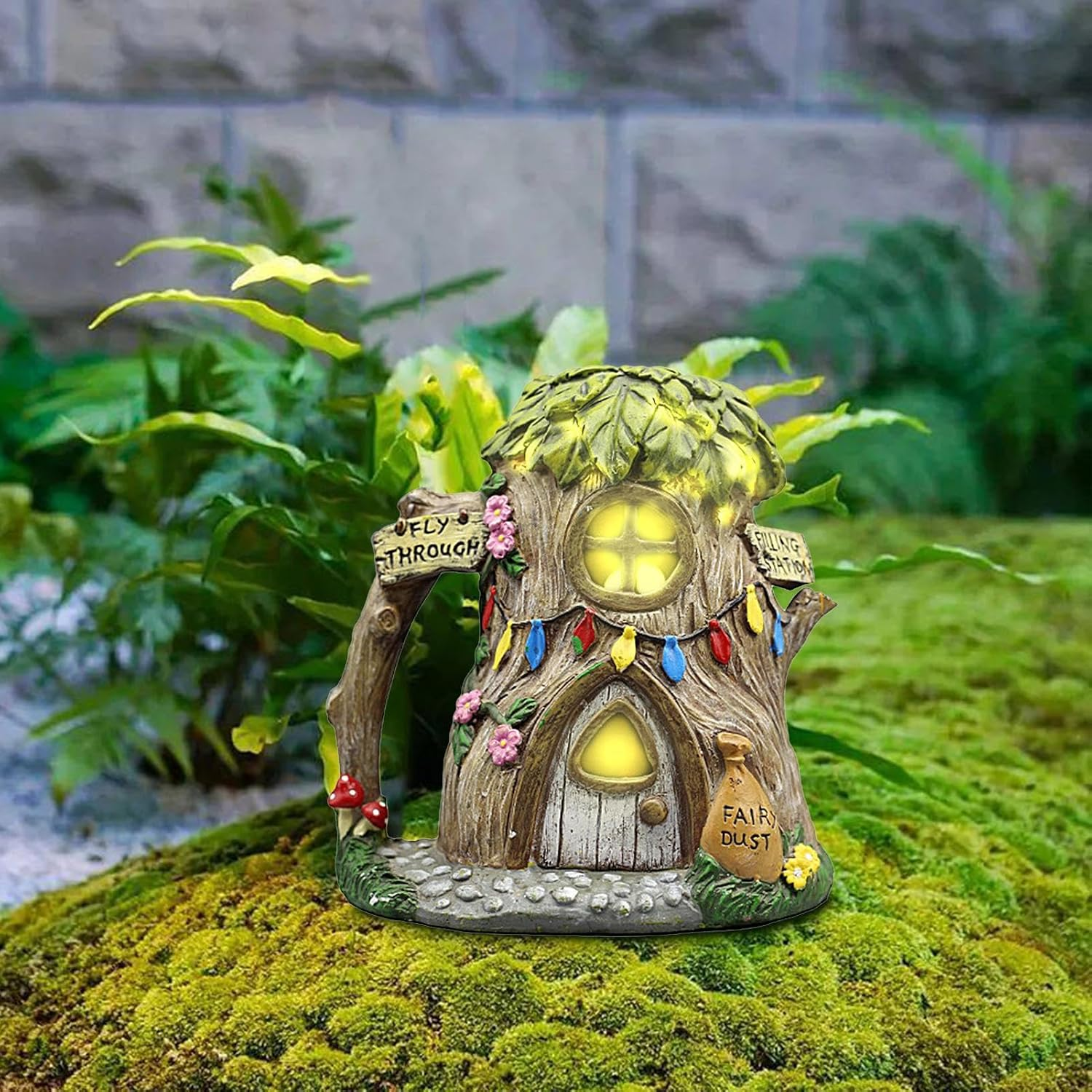 Solar Light Fairy Garden House, Fairy Garden House Solar Outdoor Statue, Backyard Halloween Decoration, Outdoor Statues, Outdoor, Lawn Ornaments for Home and Outdoor Decor Pochy image number 2